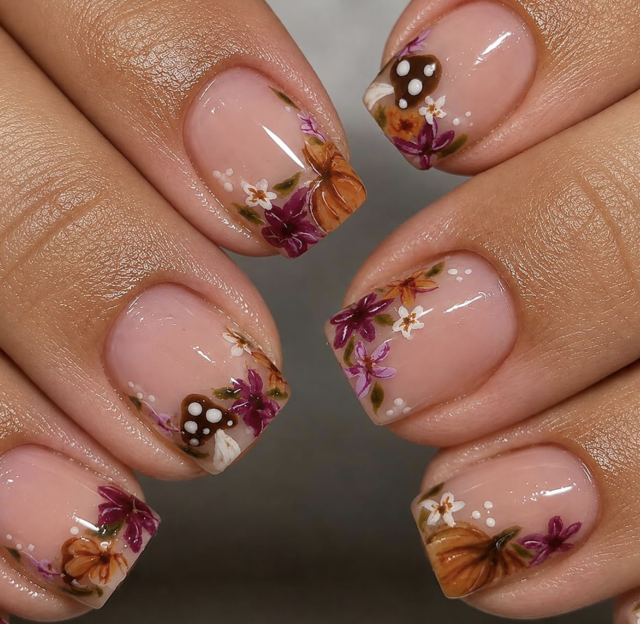 Flower and Mushroom Fall Press On Nails